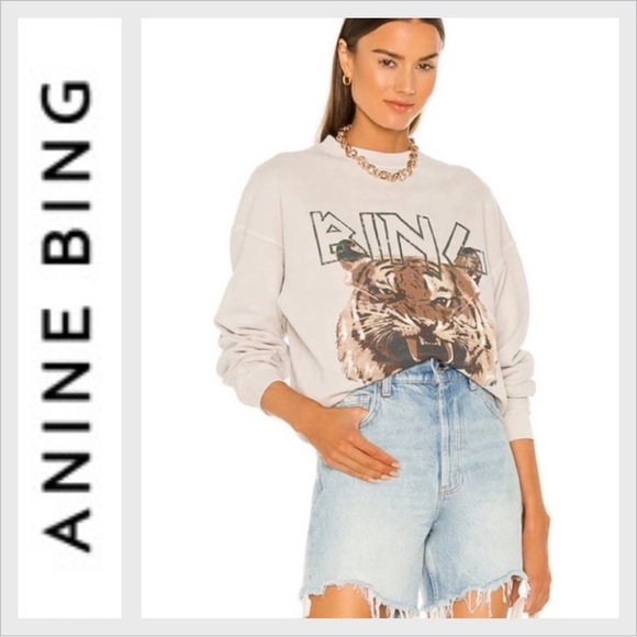 Anine Bing Tops - ANINE BING Tiger Sweatshirt - Stone. Size Small